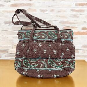 Croft & Barrow Quilted Shoulder Bag Purse Tote Quilted Brown Teal Carryall